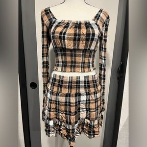 Self Love Plaid Long Sleeve Top and Skirt Set